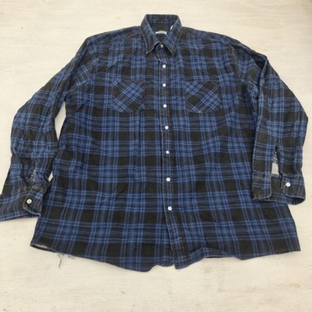 Vtg Ozark Trail Flannel Shirt 2XL Tall Made USA Plaid Button Up Distressed